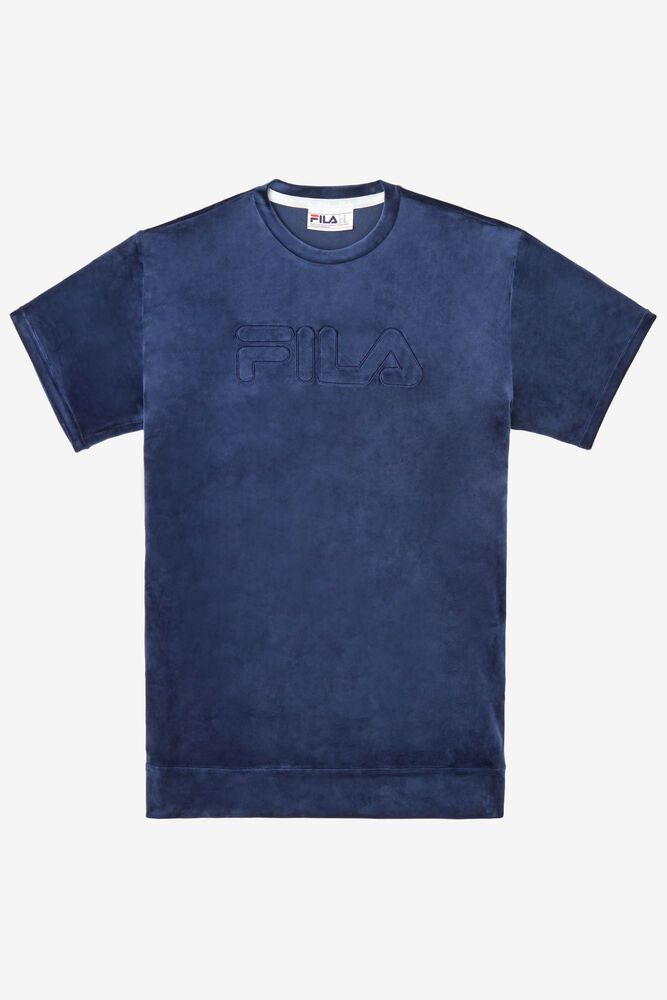 Fila T-Shirt Mens Navy - Ewan 2 Velour Crew - Philippines 5704832-JT